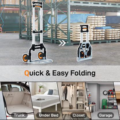 Folding Sack Truck, 70kg Lightweight Hand Truck with Wheels, Foldable Trolley Cart with Telescoping Handle for Warehouse