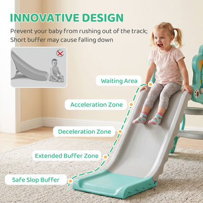 Baby Slide with Basketball Hoop, Climber, Easy to Assemble Kids Slide for Indoor Use, for Ages 18-36 Months - Blue