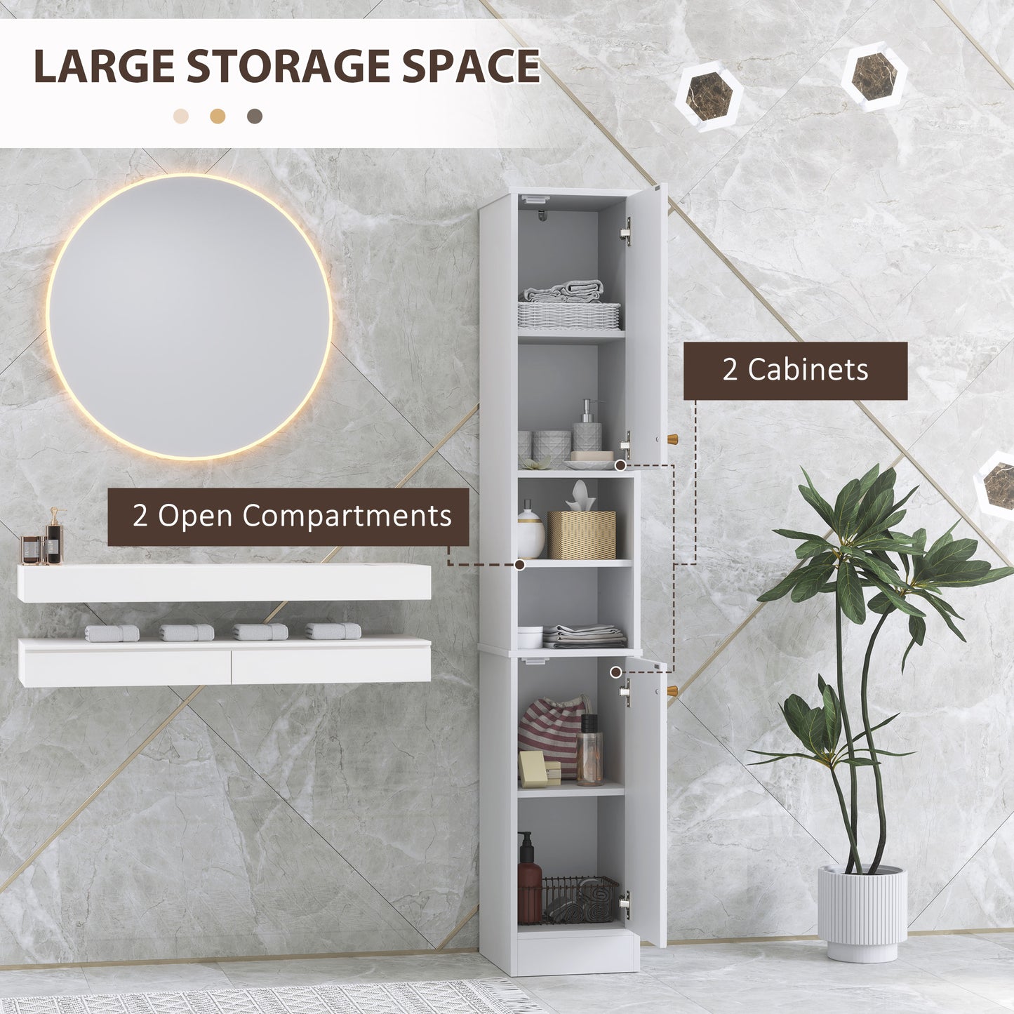 Tall Bathroom Storage Cabinet with Doors, Slim Bathroom Storage Unit with Adjustable Shelves