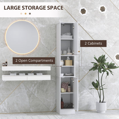 Tall Bathroom Storage Cabinet with Doors, Slim Bathroom Storage Unit with Adjustable Shelves