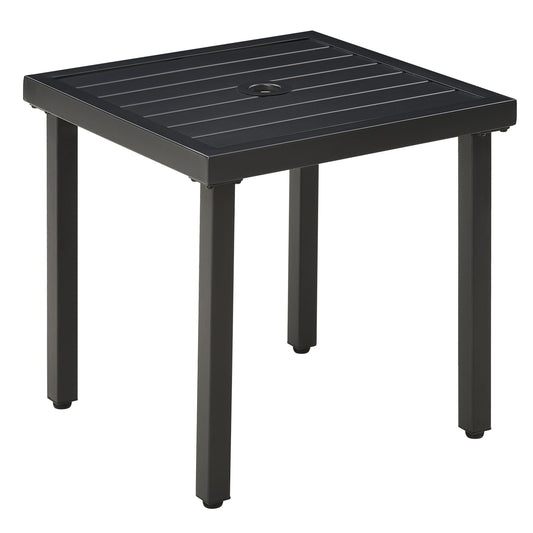 Garden Side Table End Table Patio Coffee Table with Umbrella Hole, Steel Frame for Balcony, Black