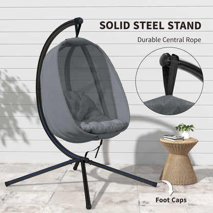 Hanging Egg Chair, Folding Texteline Swing Hammock with Side Pocket, Cushion and Stand for Indoor Outdoor