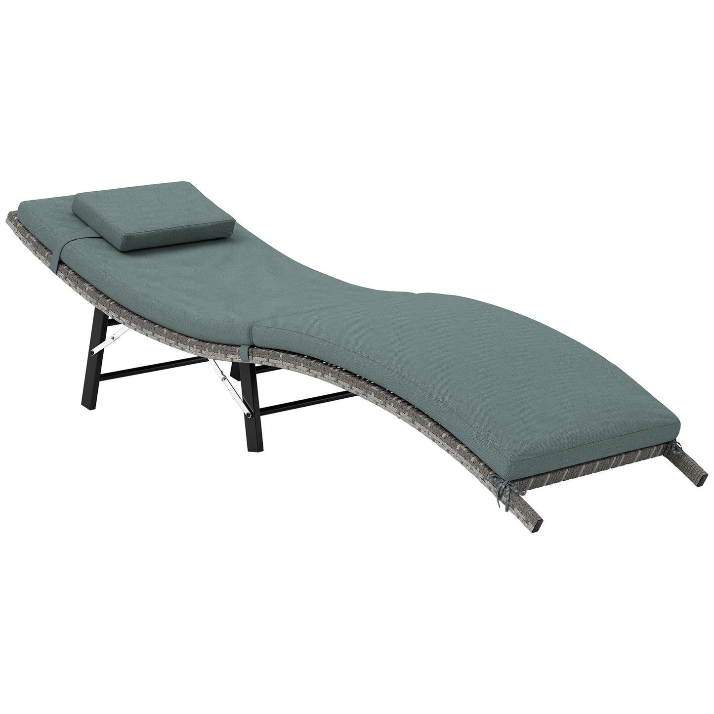 Rattan Folding Sun Lounger Outdoor Chair with Cushion and Pillow Mixed Grey