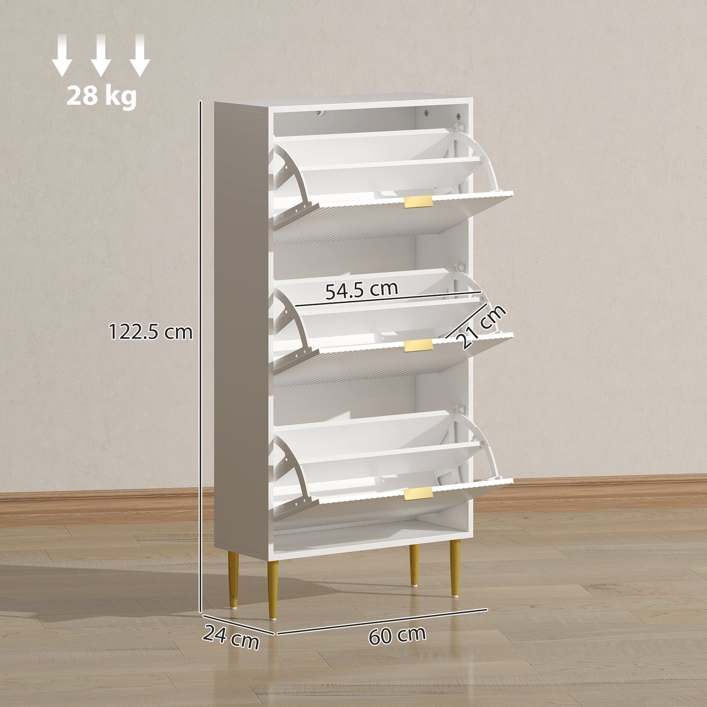 Elegant Three-Drawer Shoe Cabinet - White