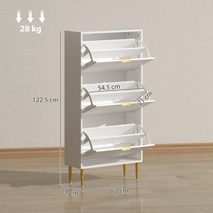 Elegant Three-Drawer Shoe Cabinet - White