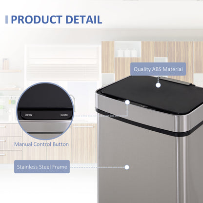 72L Recycling Sensor Bin Stainless Steel 3 Compartments For Both Wet/Dry Waste w/Removable Lid Kitchen Home