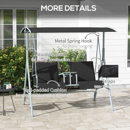 2 Seater Garden Swing Chair, Patio Swing Seat w/ Tilting Canopy, Double Padded Seats