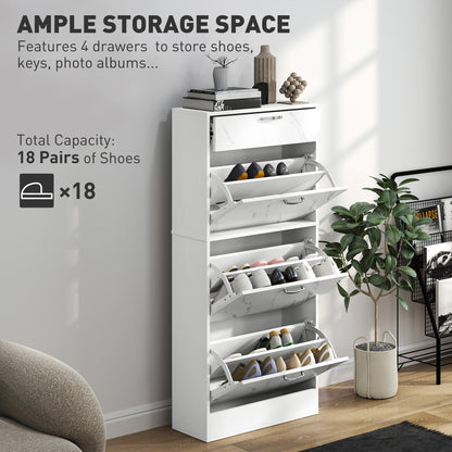 Marble Shoe Storage Cabinet with 3 Flip Drawers, Hallway Cabinet with Top Drawer and Adjustable Shelves