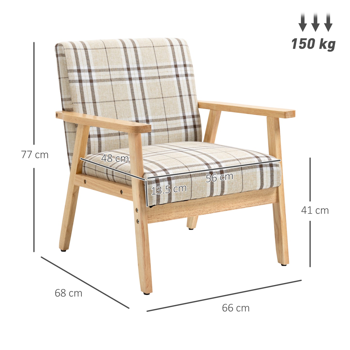 Modern One Seater Sofa for Living Room, Linen Fabric Small Couch with Rubber Wood Frame, Armrests, Lattice Pattern