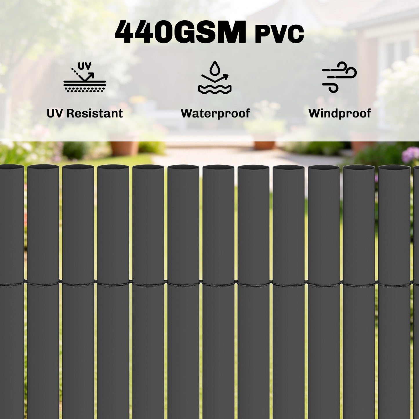 2Pcs Plastic Privacy Screening Fence, 1m x 5 m Waterproof Windbreak Fence, Dark Grey