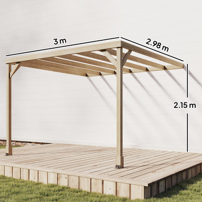 Lean-To Wooden Pergola Kit, Decorative Garden Gazebo with Stable Structure and Concrete Anchors, 3 x 3 m, Light Brown