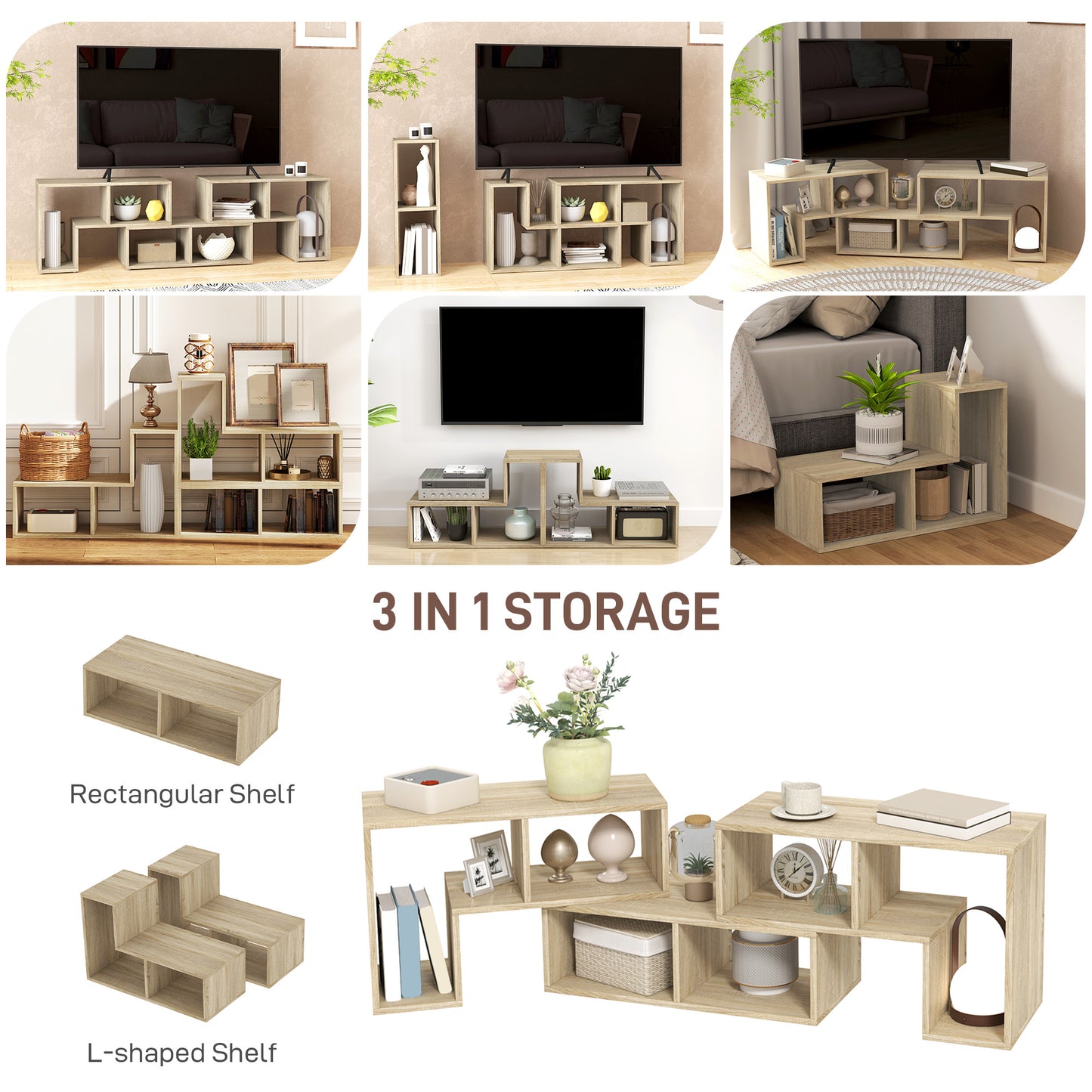 Three-Block Modular TV Stand - Grey Wood-Effect