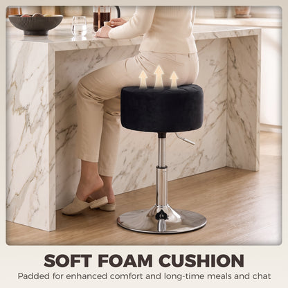 Bar Stool Adjustable Swivel Chair Velvet-Feel Seat 1 Piece, Black