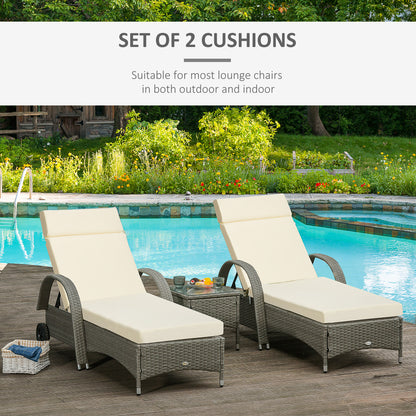 Set of 2 Sun Lounger Cushions, Replacement Cushions for Rattan Furniture with Ties, 196 x 55 cm, Cushion ONLY, Cream White
