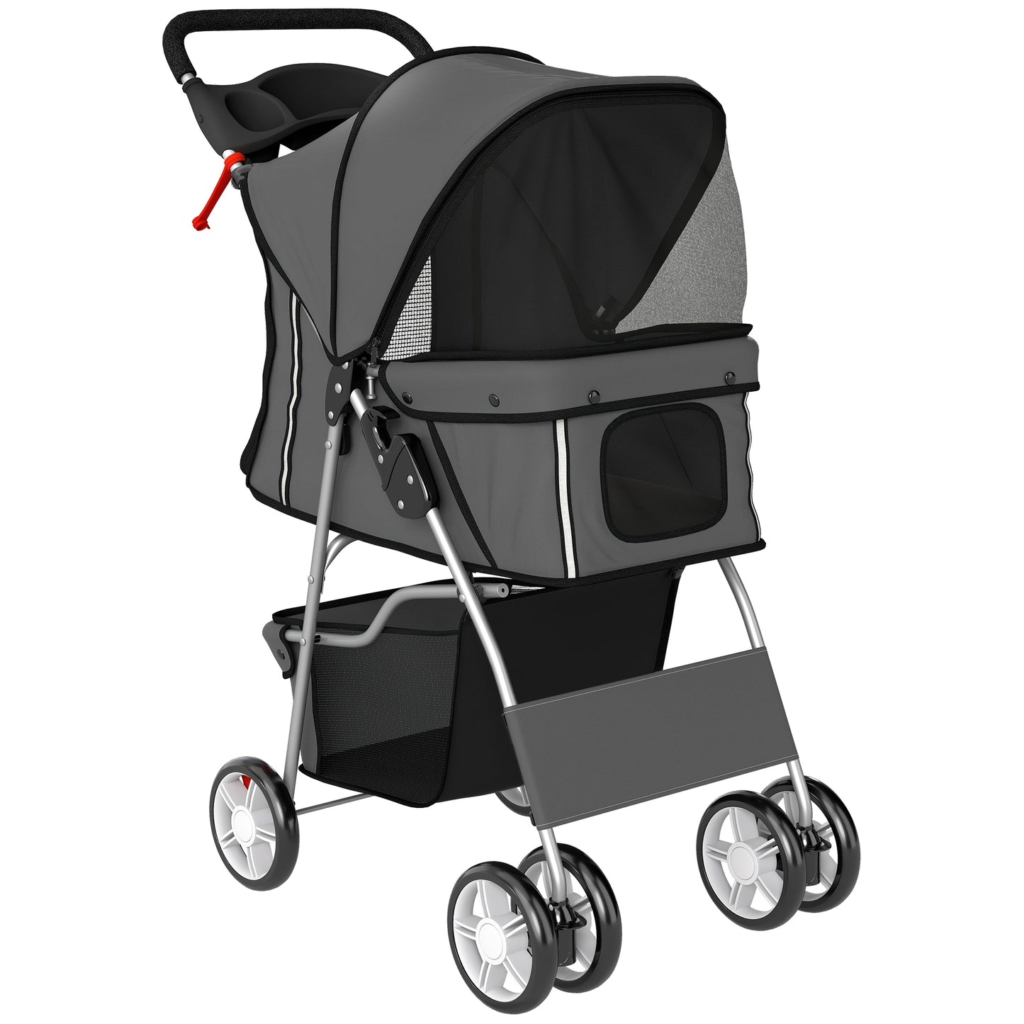 Dog Pram, Pet Stroller with Reflective Strips, Foldable Cat Stroller with 360° Swivel Wheels, Dark Grey
