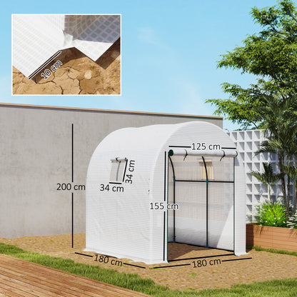 180 x 180cm Walk-In Polytunnel Greenhouse - White