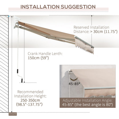 Awning Canopy Manual Retractable Porch Sun Shade Shelter 3 x 2m Beige