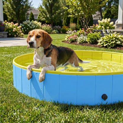 Foldable Dog Pool for Puppies and Ducks Dog Paddling Pool Bath Tub, Blue, 120 x 30cm