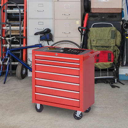 7-Drawer Tool Box on Wheels Tool Cabinet 150 Load with Lockable Swivel Castors, Red
