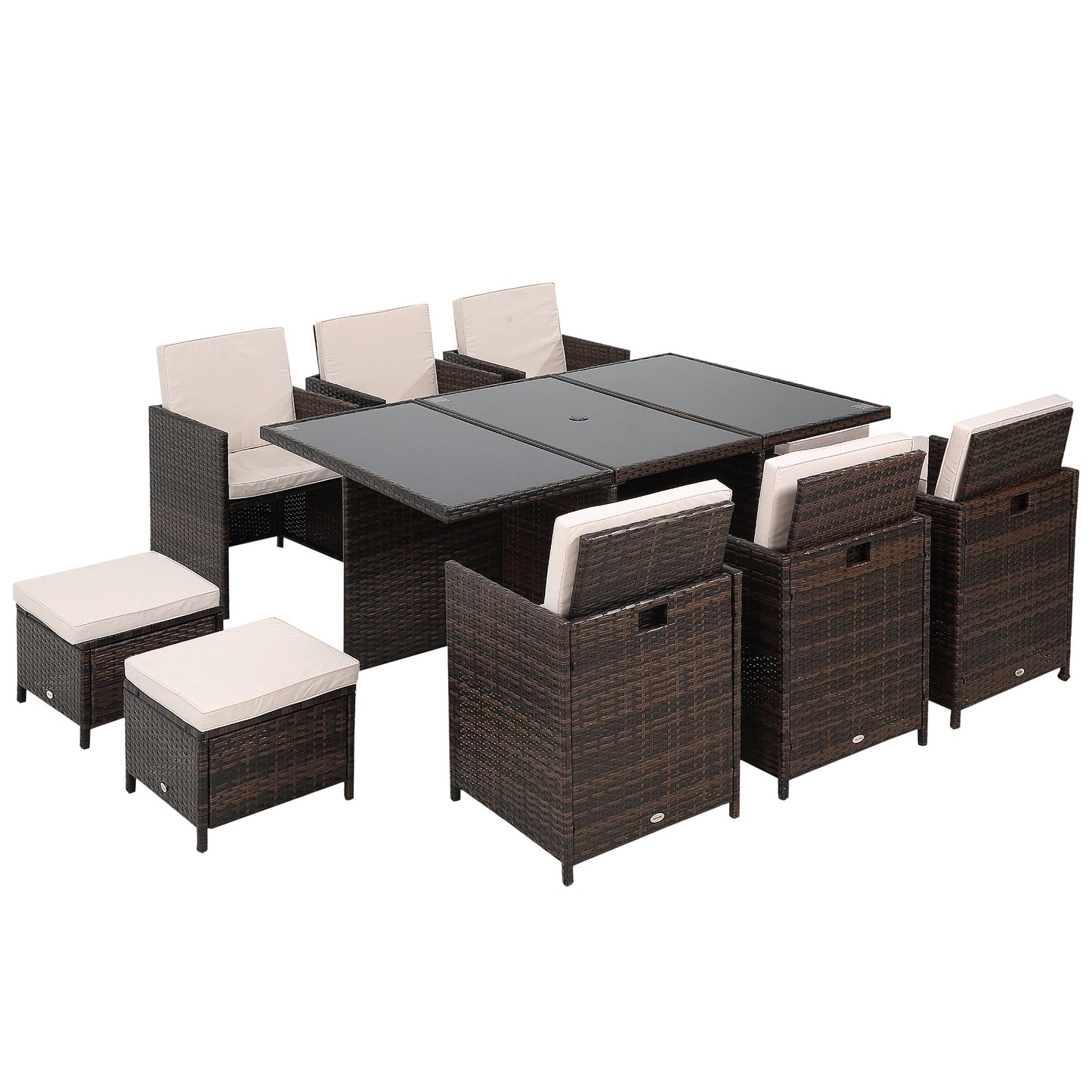 10 Seater Rattan Cube Garden Furniture Set with Parasol Hole, Rattan Dining Set with Cushions