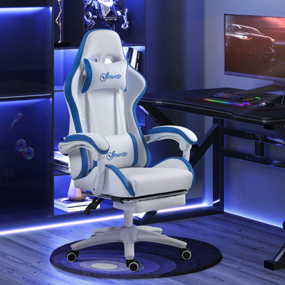 Gaming Chair, Computer Gamer Chair with Reclining High Back, Headrest, Lumbar Support, Footrest, Swivel Wheels, PU Leather