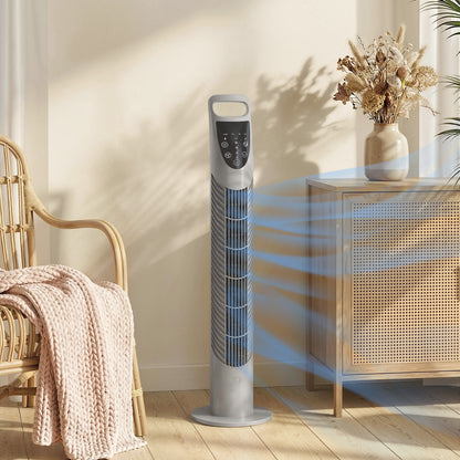 Tower Fan Oscillating 3 Speeds 3 Winds 40W w/ RC Timer Quiet - Grey