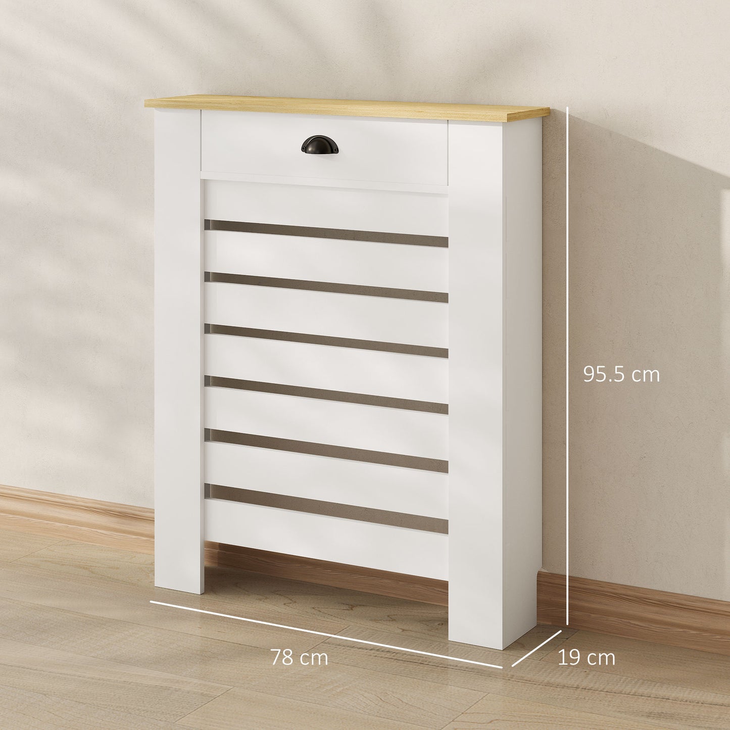 95.5H x 78Wcm Radiator Cover, with Drawer - White