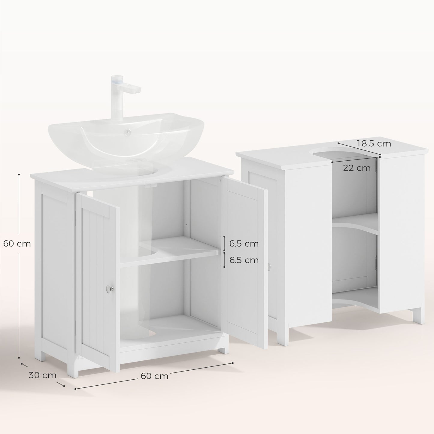 Under Sink Bathroom Cabinet, Freestanding Under Sink Cabinet with 2 Doors and Adjustable Shelf for Basin without or with Pede