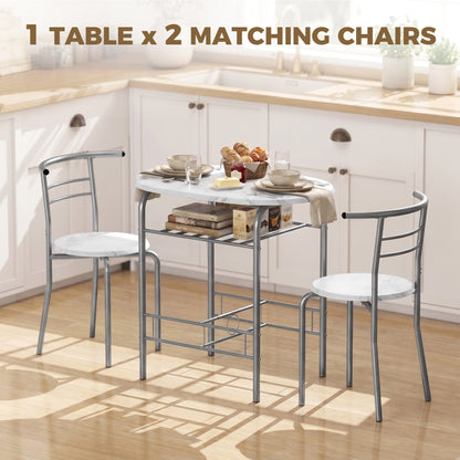 Three-Piece Compact Dining Set - White Marble Effect