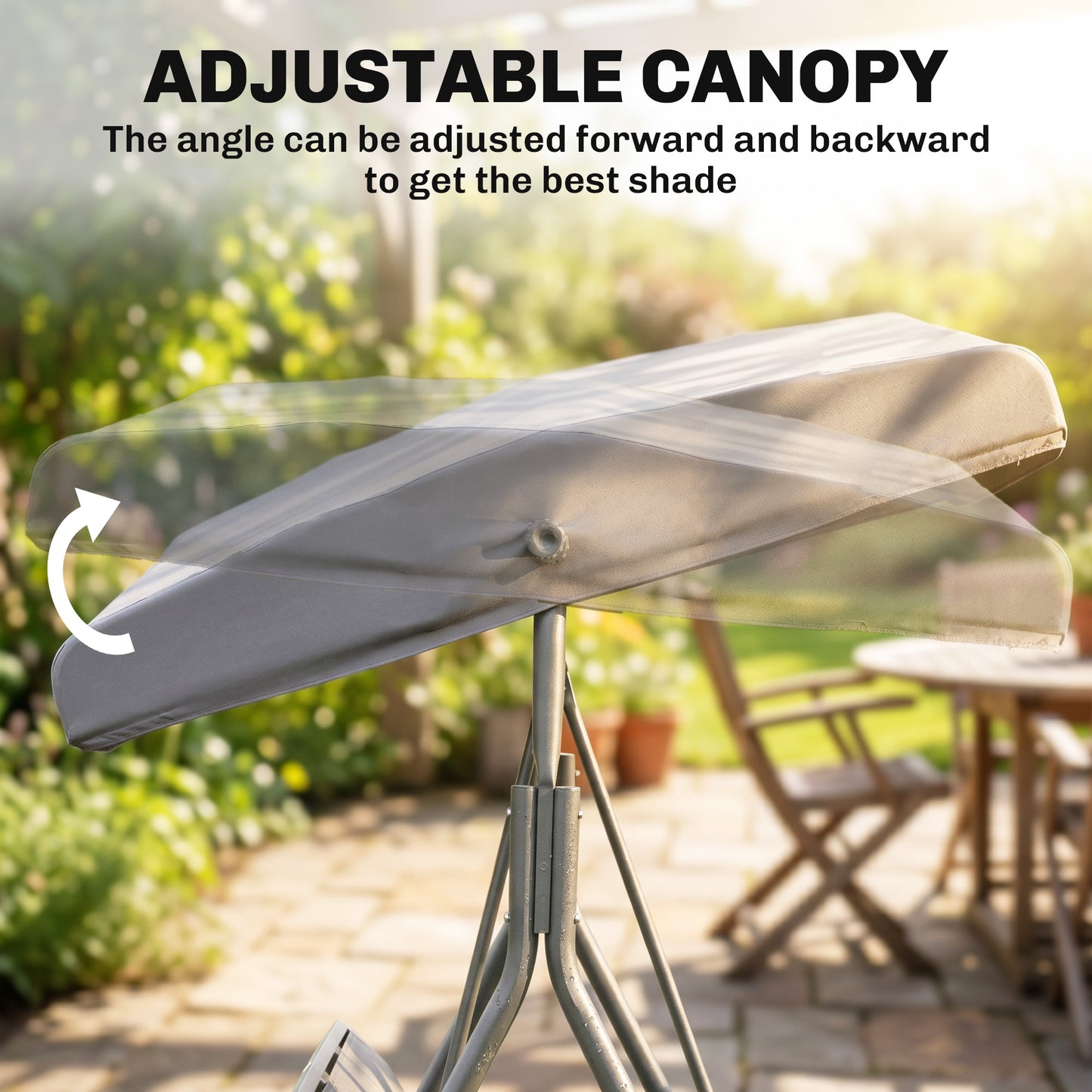 3 Seater Swing Chair, Garden Swing Bench with Adjustable Tilting Canopy