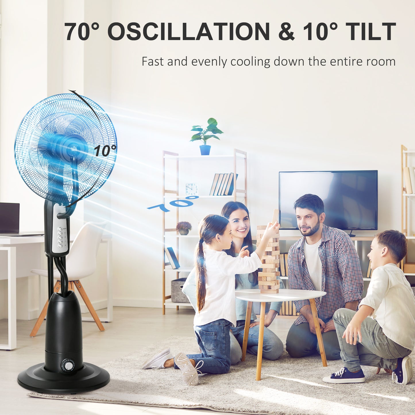 Spray Misting Fan, Floor Fan with Water Mist Spray, 70° Oscillation, Tilt Head, 3 Speeds, 2.8L Water Tank, Black