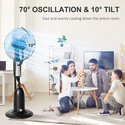Spray Misting Fan, Floor Fan with Water Mist Spray, 70° Oscillation, Tilt Head, 3 Speeds, 2.8L Water Tank, Black