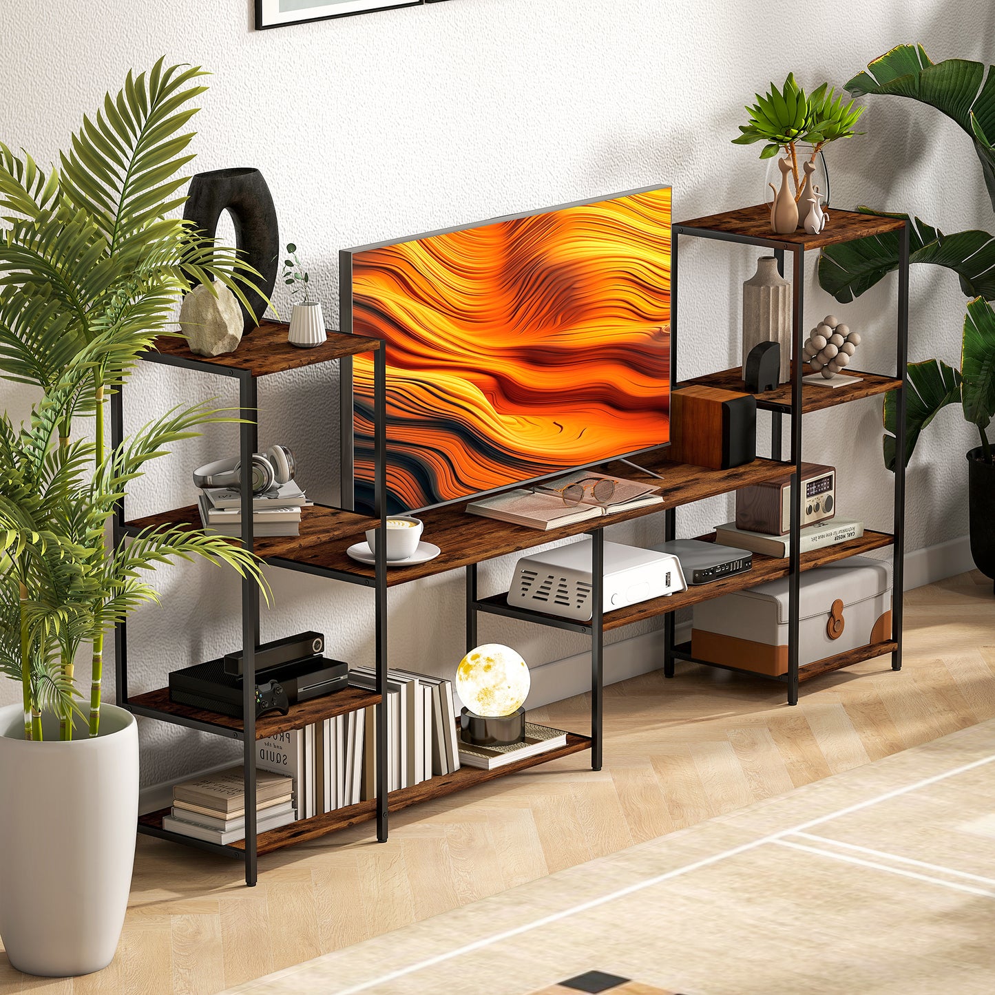 TV Unit for TVs up to 55 Inches, Industrial TV Stand with Storage Shelves, Entertainment Centre for Living Room, Bedroom