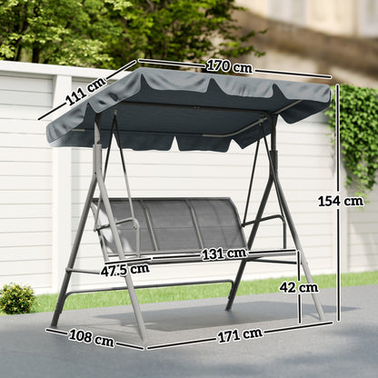 3 Seater Swing Chair, Garden Swing Bench with Adjustable Tilting Canopy