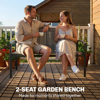 Metal Garden Bench, 2 Seater Outdoor Furniture Seating with Breathable Texteline Fabric, Park Patio Seat, Grey