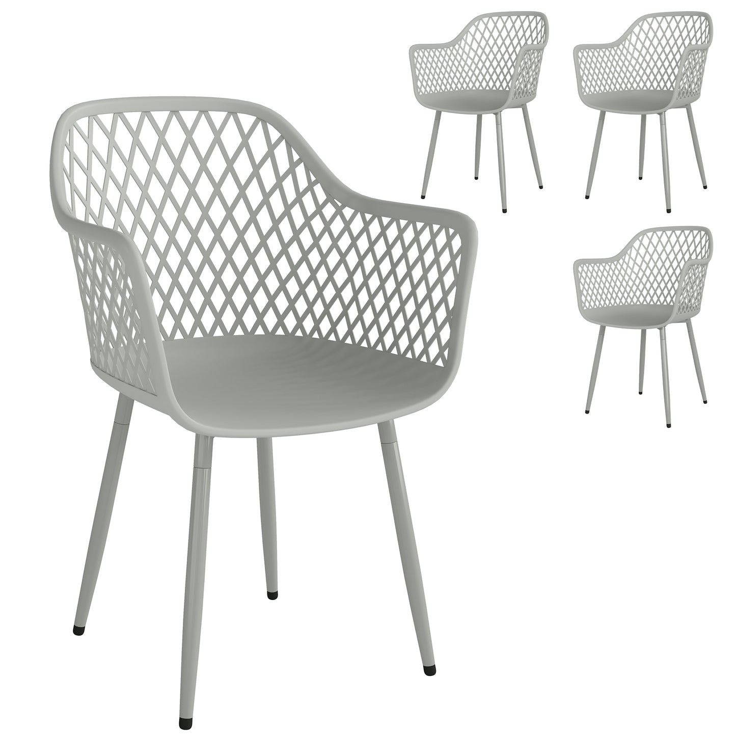 Garden Chairs Set of 4, Garden Dining Chairs with Cut Out Diamond Back and Armrests for Patio, Balcony, Terrace, Grey
