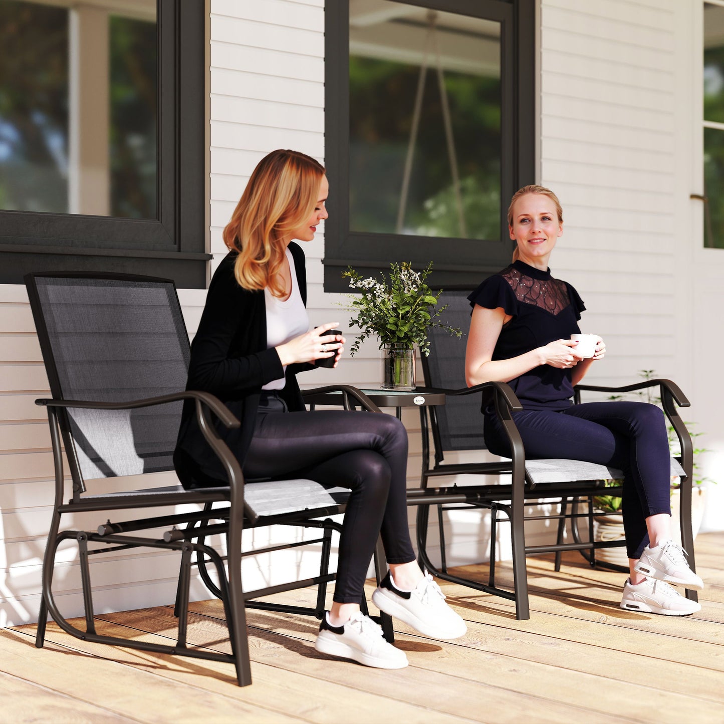 Gliding Jack and Jill Seat, with Glass-Top Table - Brown/Grey
