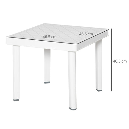 Garden Side Table Plastic Outdoor Square Coffee End Table for Drink Snack, White