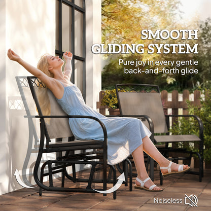 Double Outdoor Glider Chair, 2 Seater Patio Rocking Chairs, Swing Bench with Tempered Glass Table