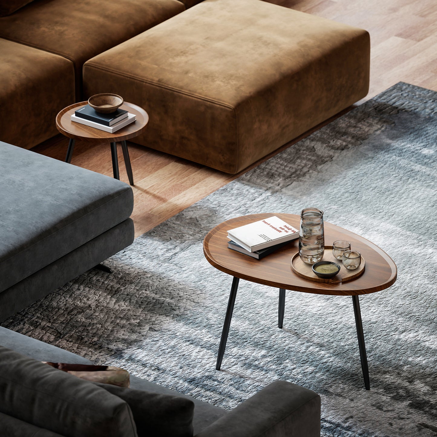 Nesting Coffee Table Set of 2, 80cm Modern Stacking End Side Table with Metal Legs for Living Room Bedroom Office