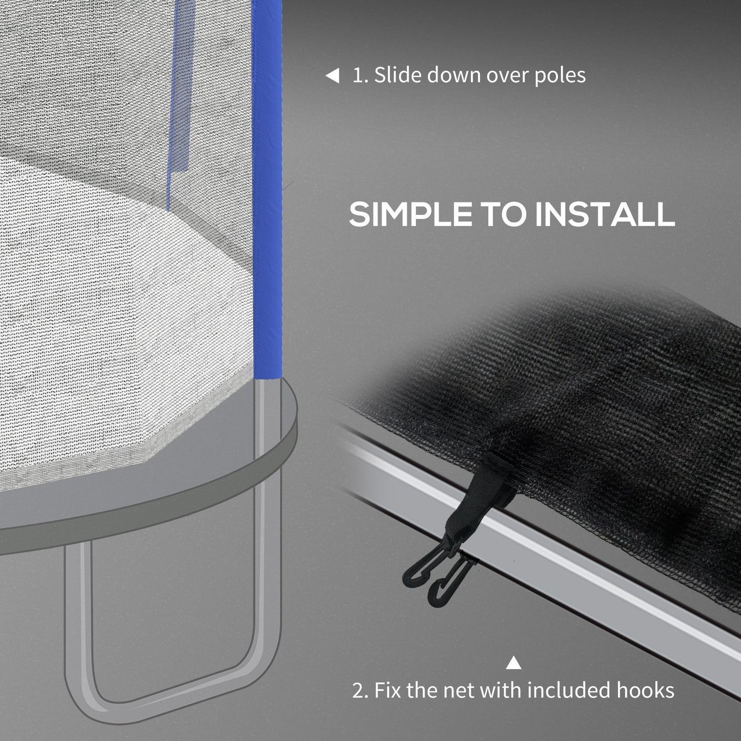 10ft Trampoline Net Replacement with 6 Plastic Pole Covers