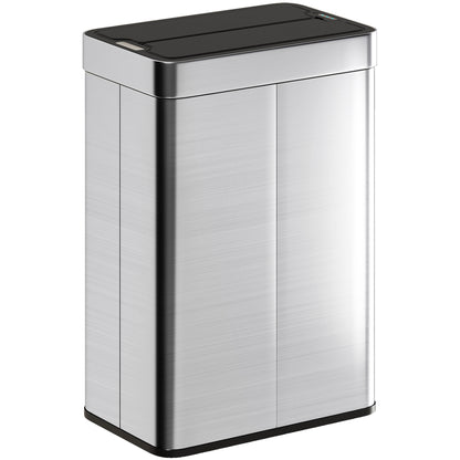 55L Sensor Bin, Large Automatic Touchless Rubbish Bin with Soft-Close Lid, Silver Tone