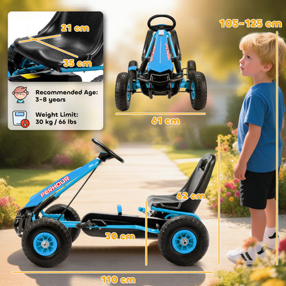 Kids Pedal Go Kart with Adjustable Seat, EVA Tyres, Manual Clutch, Brake, Go Kart for Kids 3-8 Years, Blue