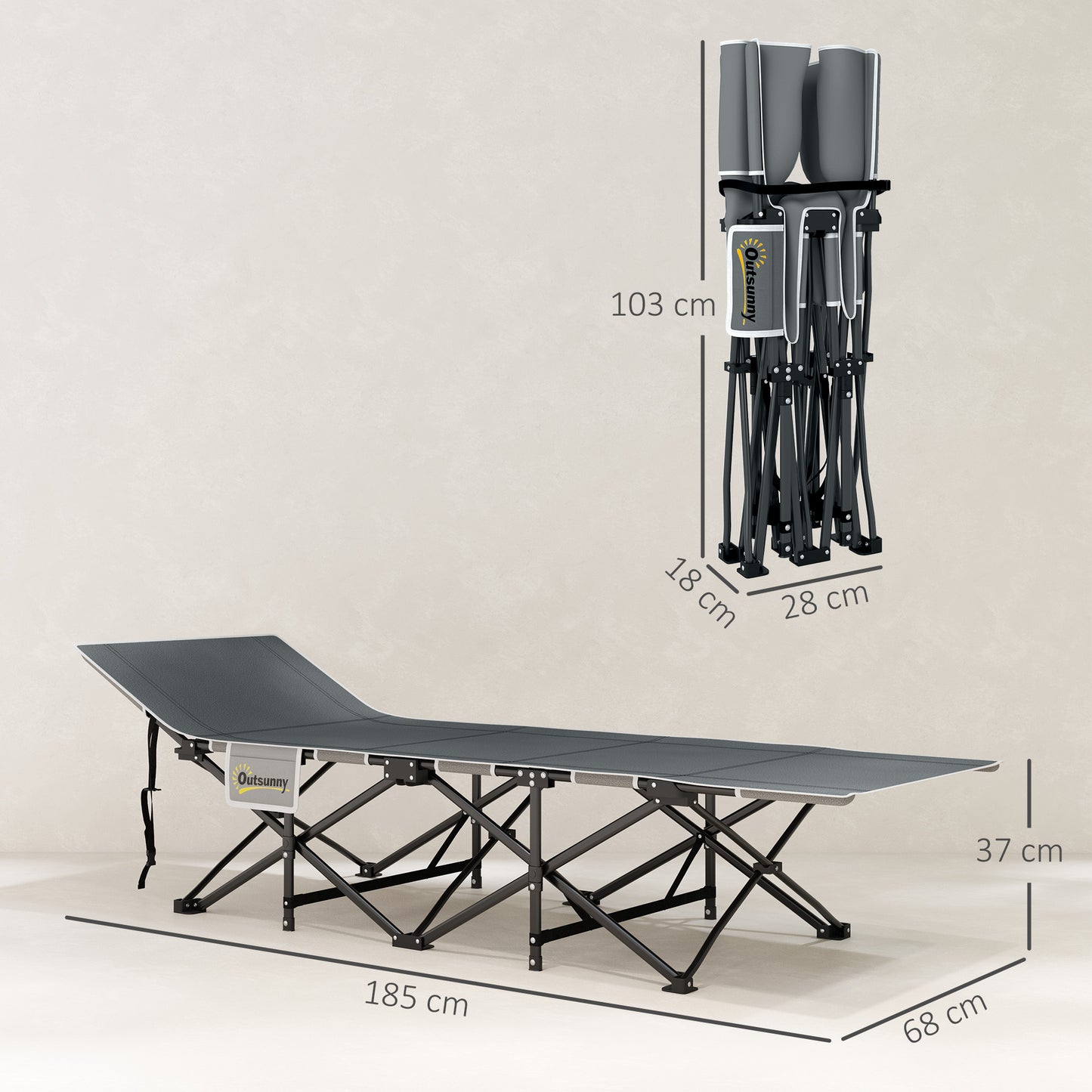 68cm Wide Folding Bed, Camping Cot for Adults with Mattress, Carry Bag, Storage Pocket, Max Load 150kg, Light Grey