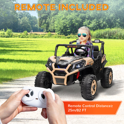24V 2 Seater Kids Electric Car with Remote Control, Suspension System, Slow Start, 3 Speeds, for 3-8 Years, Khaki