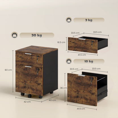 Two-Drawer Lockable Filing Cabinet - Black and Rustic Brown