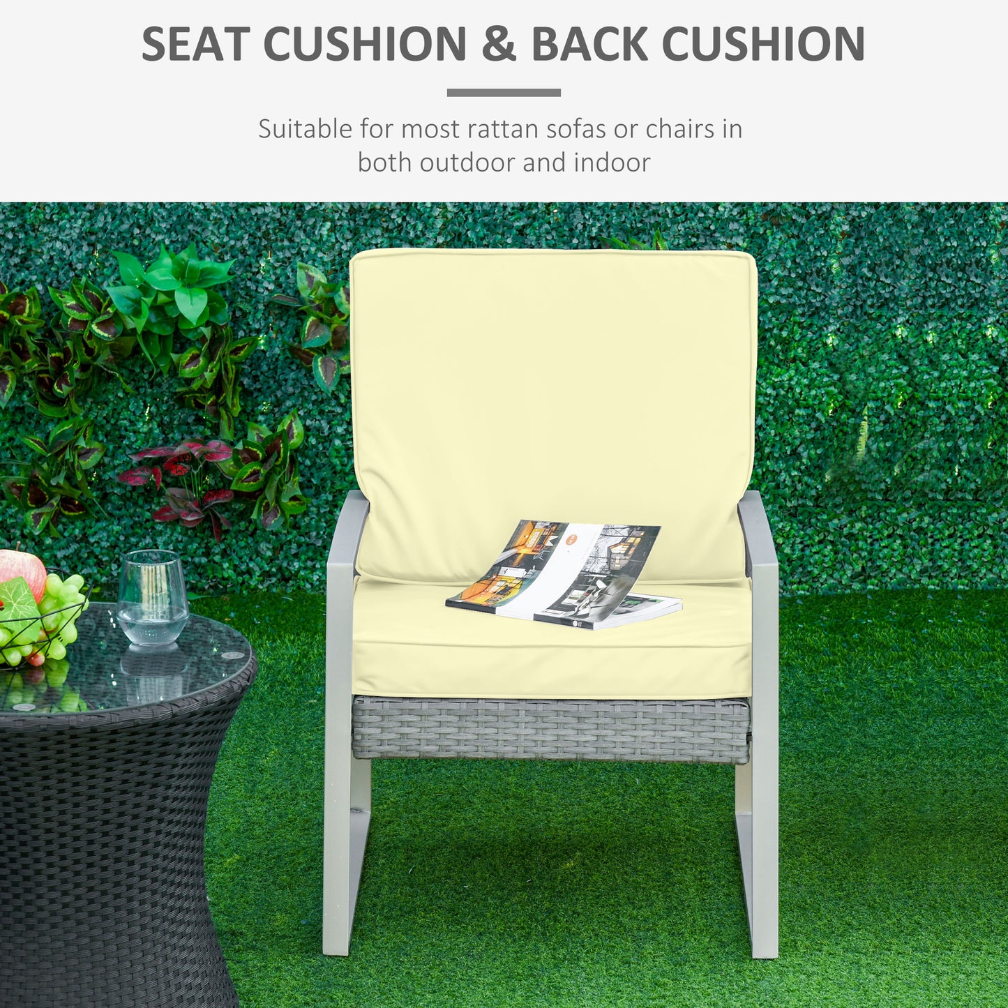 2-Piece Garden Seat and Back Cushion Set, Replacement Cushions for Outdoor Furniture with Seat Cushion and Back Cushion