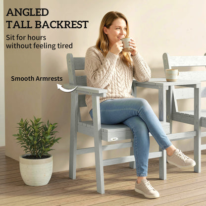 Outdoor Garden Loveseat, Embossed Wooden Jack and Jill Garden Seat with Integrated Table, Grey