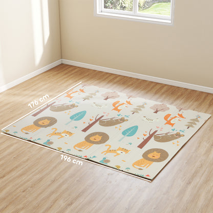Baby Play Mat, Double Sideded Foldable Kids Crawling Mat, Reversible & Waterproof, Animal