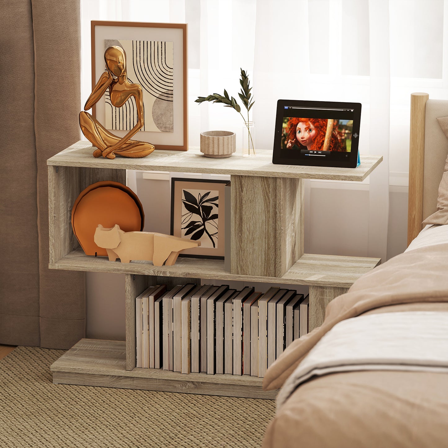 S-Shaped Side Table - Natural Wood Finish